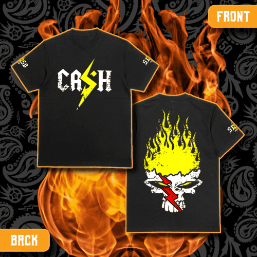 Cash O'Reilly X 5150 Clothing Co. | Standard Issue Black T-Shirt | CASH Flamin' Yellow